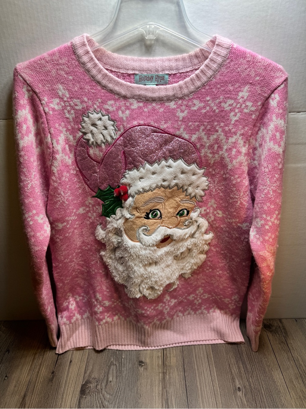 Holiday Hype Women’s 3-D Santa Face Sz. M Pink Ugly Holiday Christmas Sweater